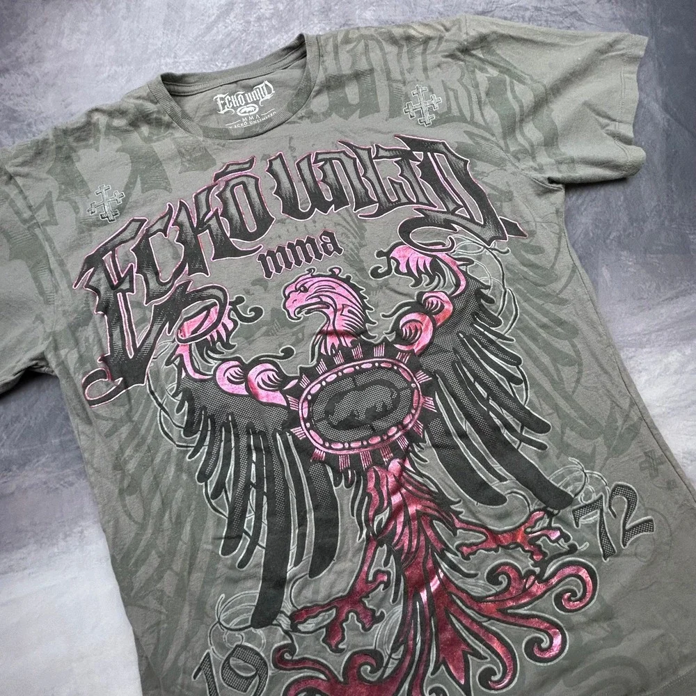 Vintage Ecko Unltd MMA Graphic T-Shirt Grey Pink XL Y2K Skater Boxy Fit 481 - Picture 3 of 8